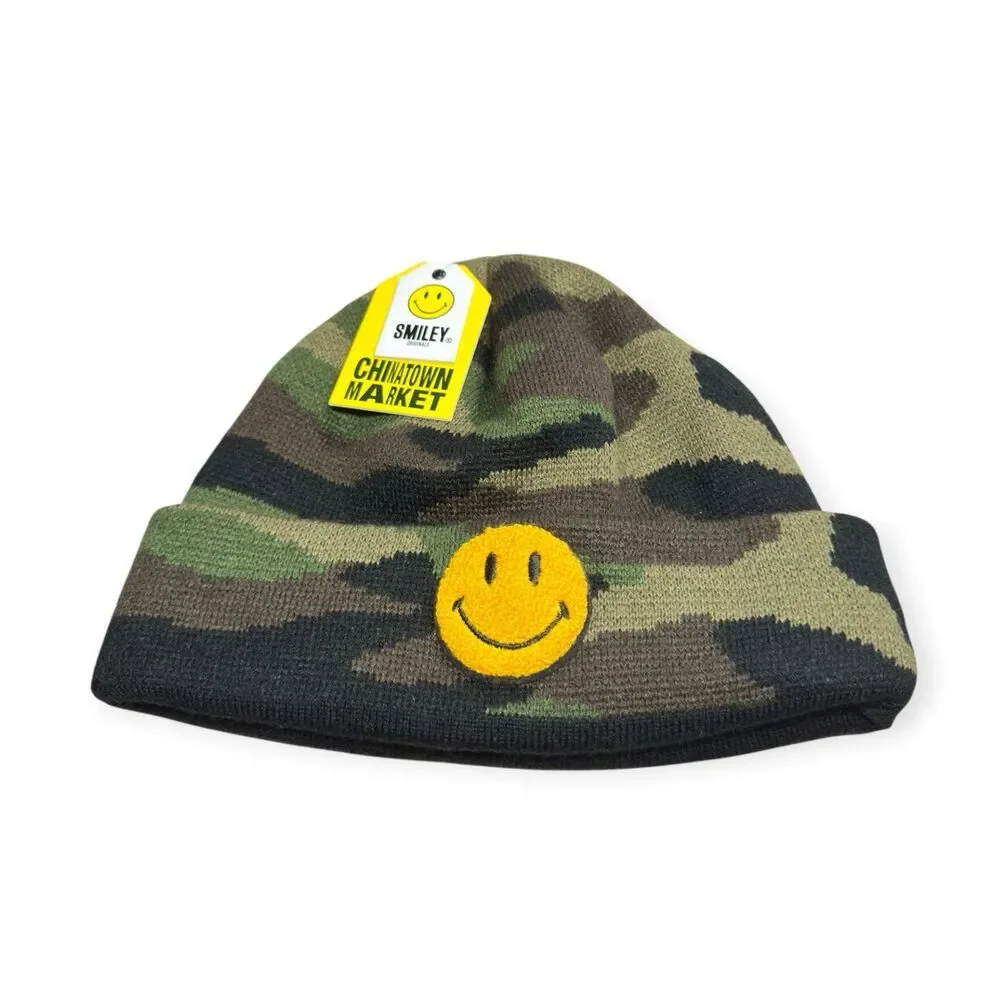 Chinatown Market x Smiley Camo Beanie Vintage Army Green Y2K BNWT